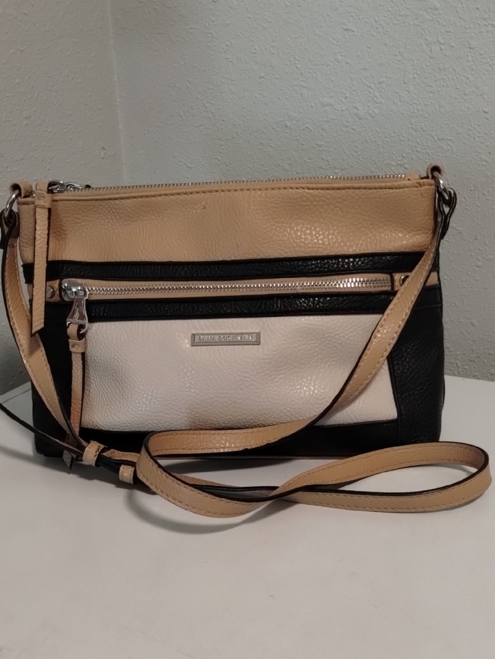 Dana Buchman Beige, Black and Cream Colorblock Crossbody